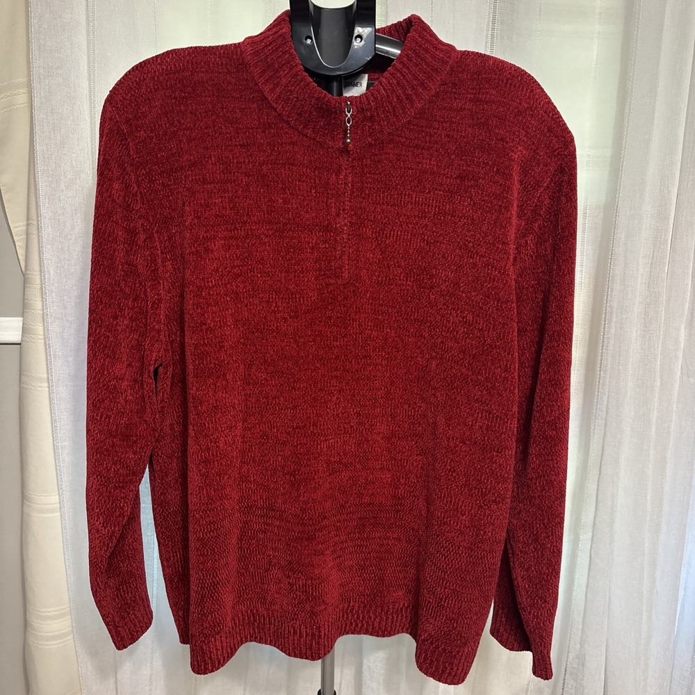 Womens 3XL Alfred Dunner Deep Red 1/4 Zip Collared Shoulderpds Sweater
